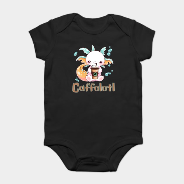 Caffolotl Funny Coffee Drinking Axolotl Baby Bodysuit by Luxinda
